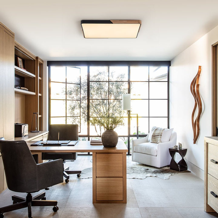 Luz de techo LED rectangular moderna, regulable por control remoto. Ambiente personalizado con led integrado.