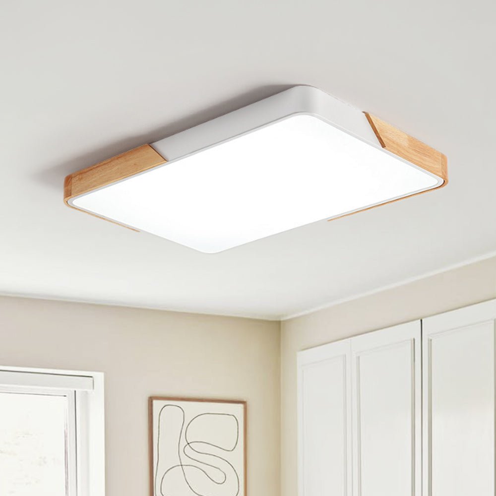 Luz de techo LED rectangular moderna, regulable con control remoto. Iluminación interior elegante y eficiente.