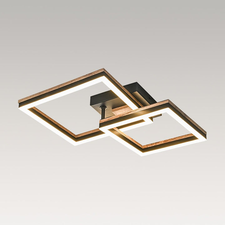 Plafón LED cuadrado nogal. Moderno y rústico, perfecto para salón, dormitorio o pasillo.