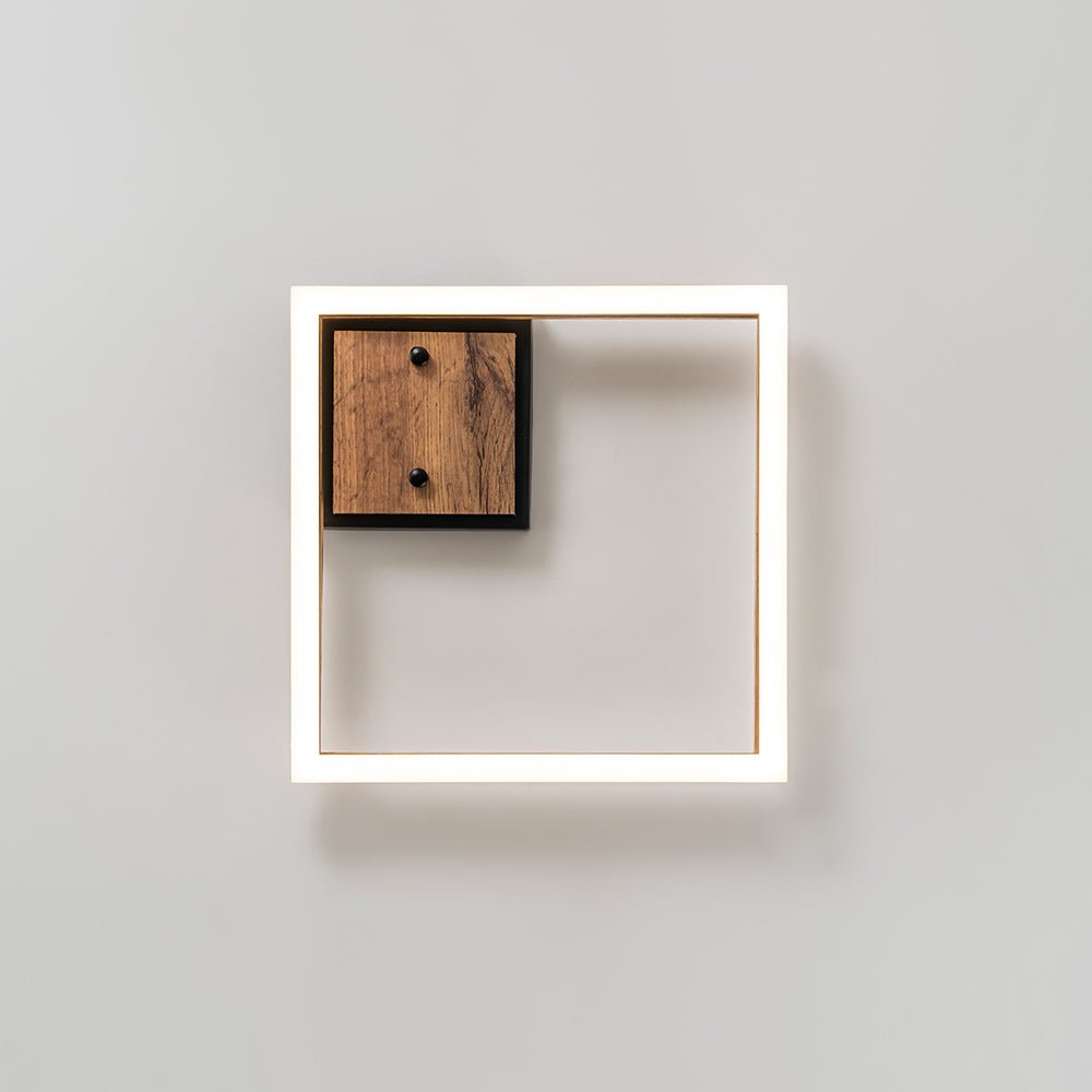 Luminaria LED de techo cuadrada. Grano de madera nogal y diseño estilo granja para el hogar.