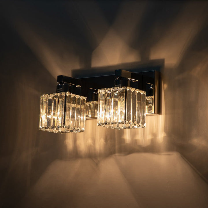 Iluminación glamour moderna para tocador, con pantalla de cristal cuadrado. Perfecta para baño/dormitorio.