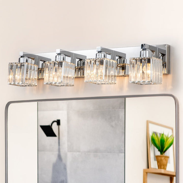 Lámpara de tocador con deslumbrante cristal cuadrado. Iluminación moderna glamour para cualquier espacio.