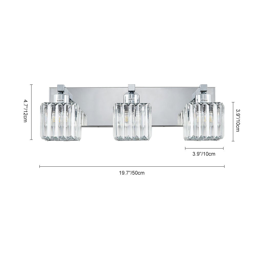 Luz de tocador funcional y glamour, con pantalla de cristal cuadrado. Ideal para baño/dormitorio.