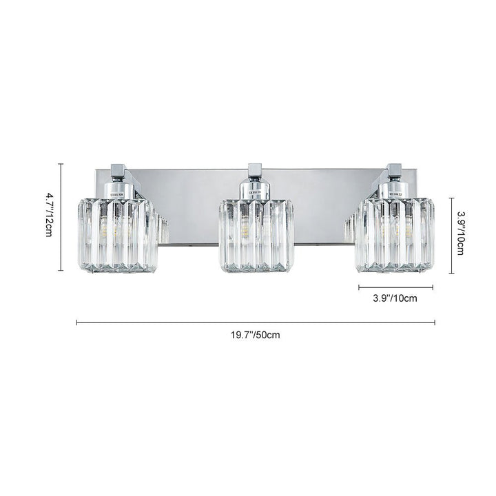 Luz de tocador funcional y glamour, con pantalla de cristal cuadrado. Ideal para baño/dormitorio.