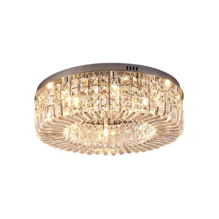 Cristales brillantes en luz de techo LED redonda. Diseño moderno y glamuroso para tu sala de estar.