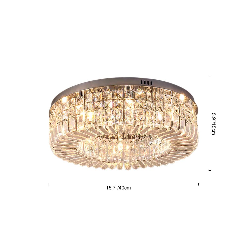 Luz de techo LED moderna redonda con cristales. Iluminación de lujo decorativa para ambientes sofisticados.