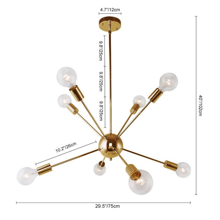 Candelabro Sputnik moderno de 8 luces para techo, diseño de medio siglo, iluminación regulable para hogar.