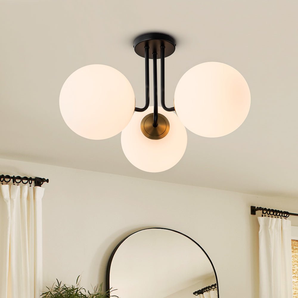 Luz de techo semi empotrada estilo Sputnik, 3 bombillas. Aporta un toque vintage y elegante.