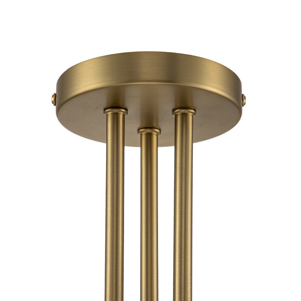 Elegante lámpara Sputnik mid-century 3 luces, semi empotrada. Iluminación decorativa y funcional.