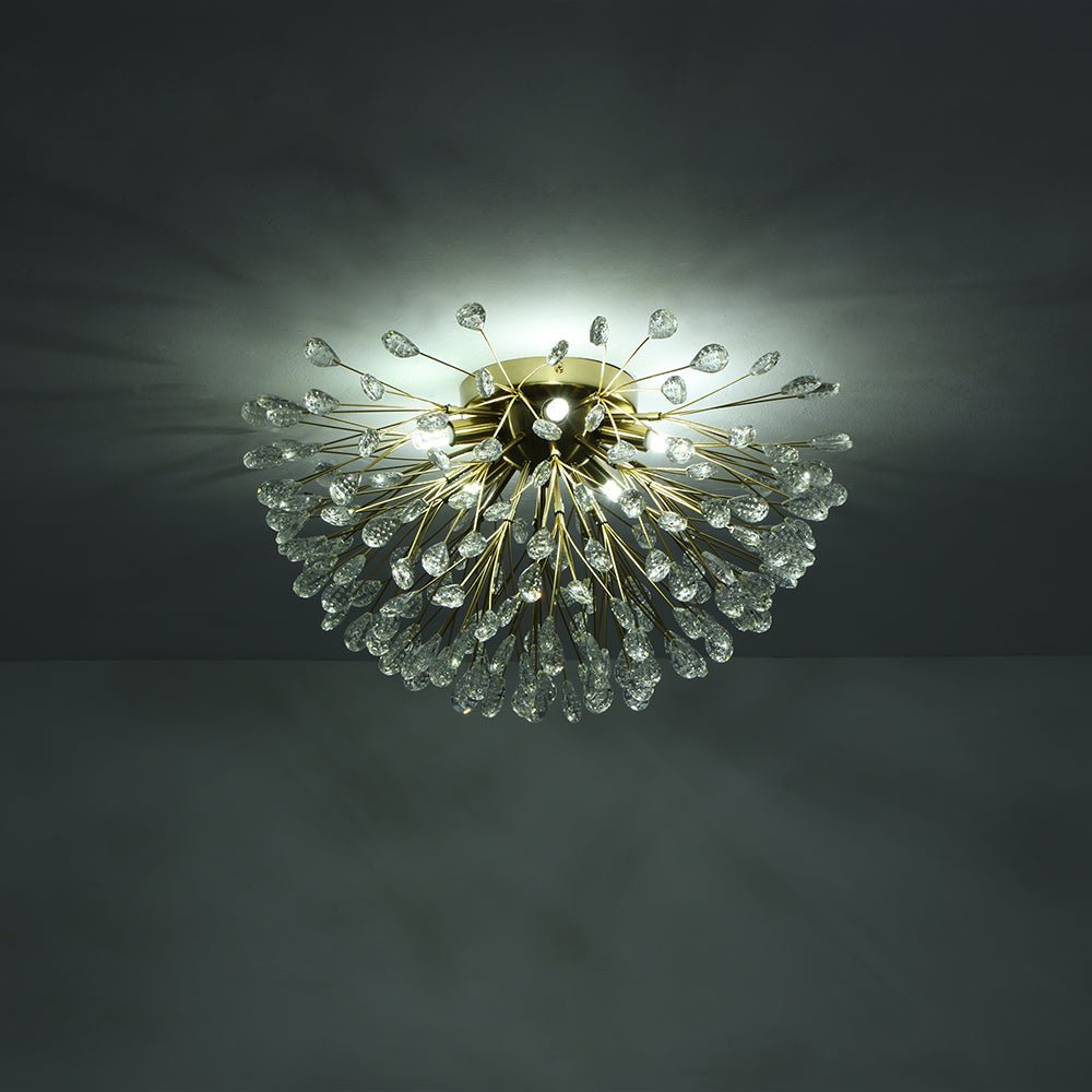 Semi empotrada luz de techo moderna, 5 luces con detalles de cristal de flor, perfecta para lujo.