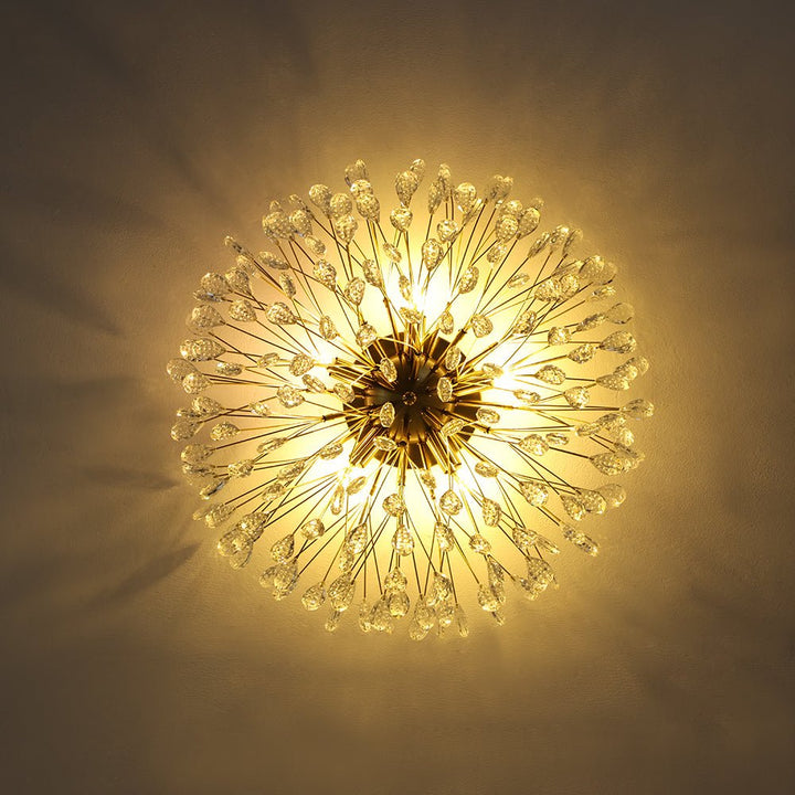 Luz de techo de cristal semi empotrada, 5 luces, diseño floral moderno, para un ambiente lujoso.