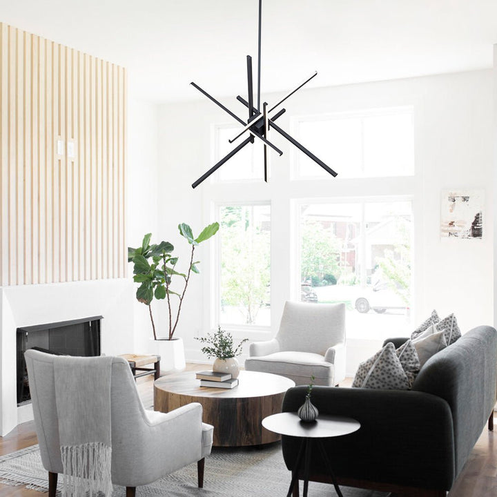 Iluminación de techo moderna: candelabro Sputnik LED lineal de 6 luces para sala o comedor.