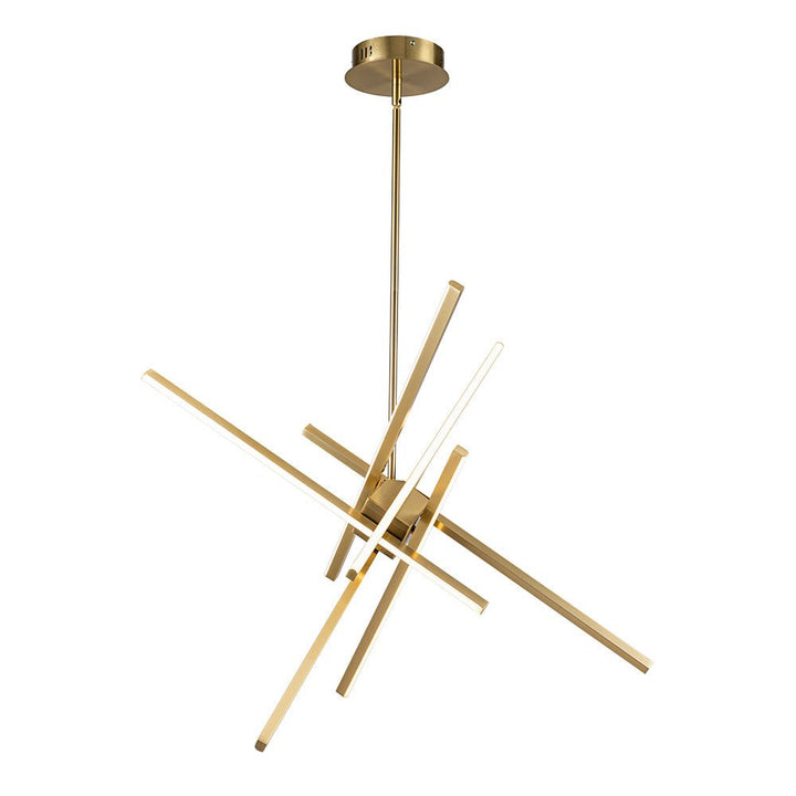 Detalle del candelabro LED Sputnik lineal moderno, 6 luces para decoración de techo.