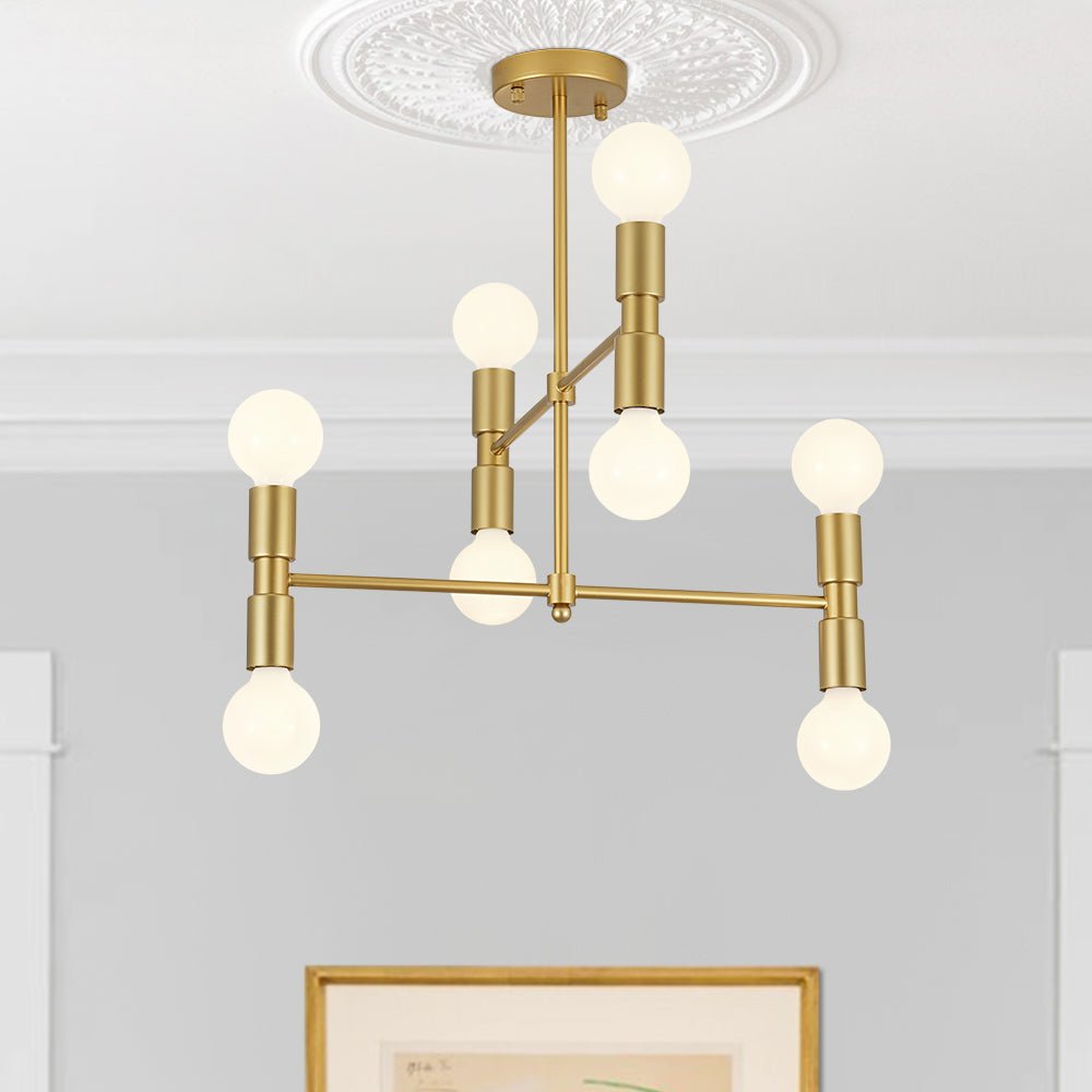 Lámpara de techo Sputnik dorada moderna de 8 luces. Ideal para salón y dormitorio.