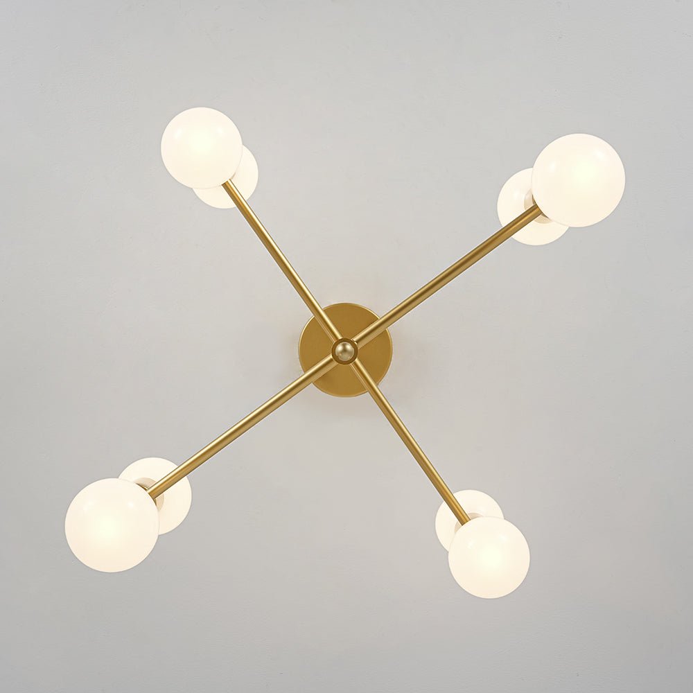 Lámpara semi empotrada Sputnik dorada de 8 focos, iluminación moderna para interior.