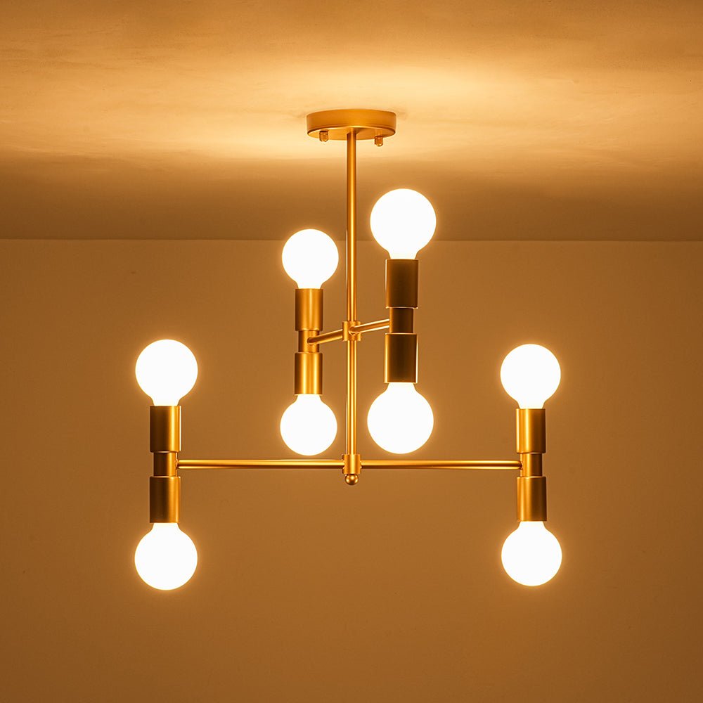 Lámpara de techo dorada de 8 luces, diseño Sputnik moderno, ideal para iluminación interior.