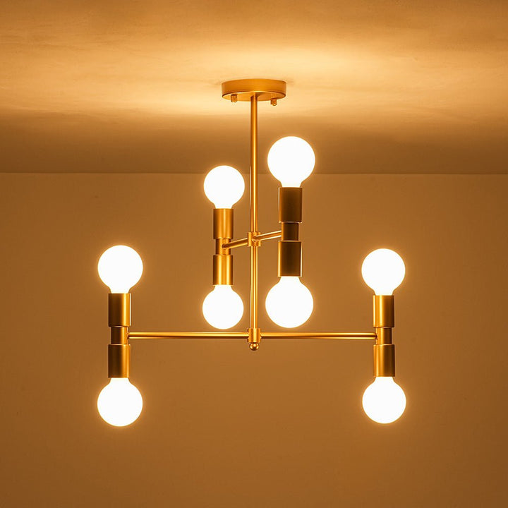 Lámpara de techo dorada de 8 luces, diseño Sputnik moderno, ideal para iluminación interior.
