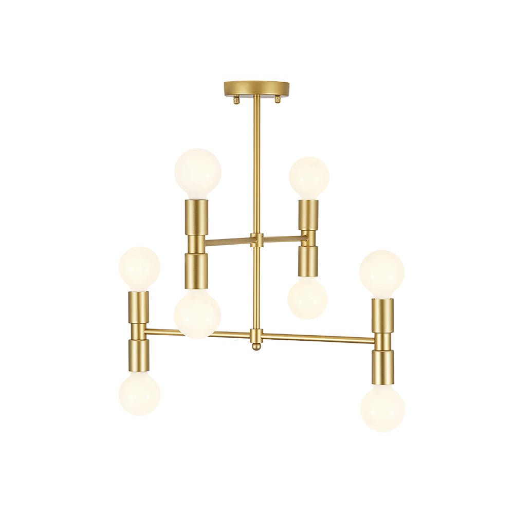 Elegante lámpara de techo Sputnik dorada de 8 luces, estilo moderno, semi empotrada.