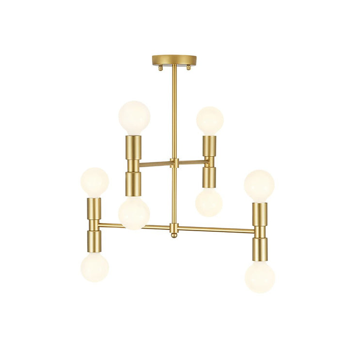 Elegante lámpara de techo Sputnik dorada de 8 luces, estilo moderno, semi empotrada.