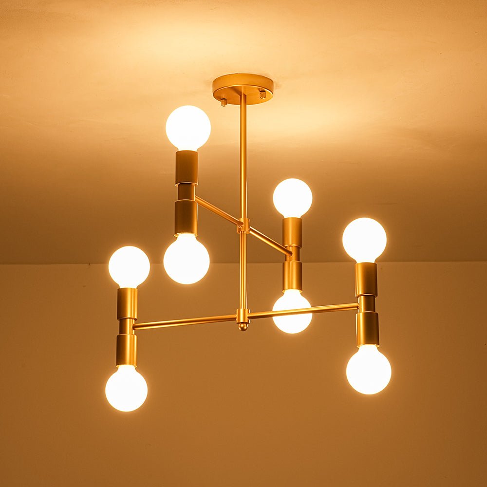 Lámpara moderna dorada Sputnik de 8 luces para techo, perfecta en salón o dormitorio.