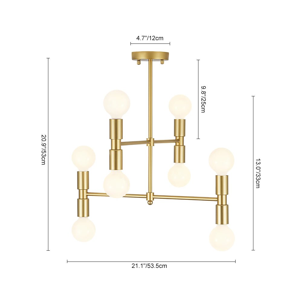 Lámpara moderna semi empotrada Sputnik dorada de 8 luces, elegante para cualquier interior.