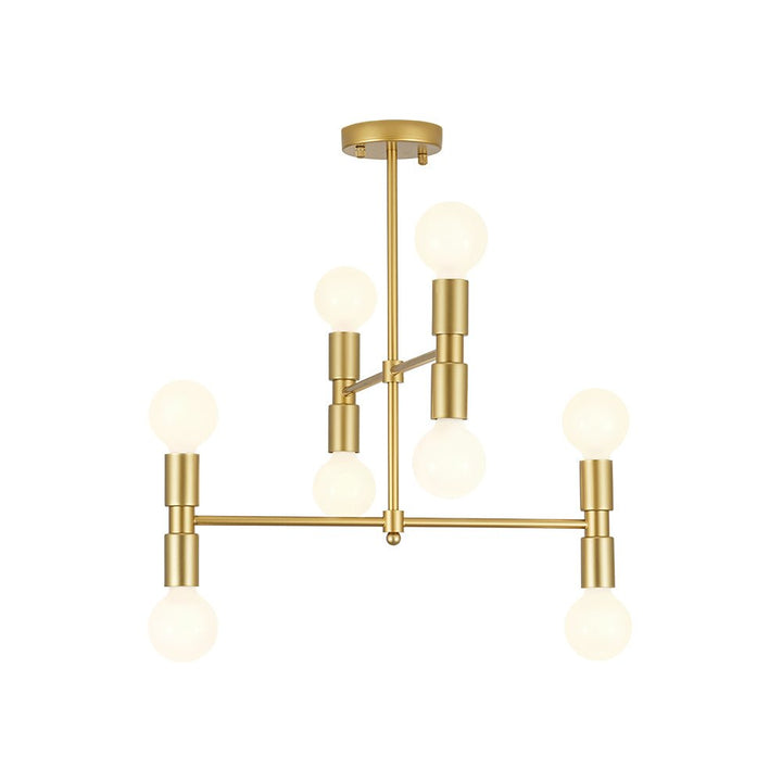 Ambiente con lámpara Sputnik dorada de 8 luces, semi empotrada, iluminación moderna salón.