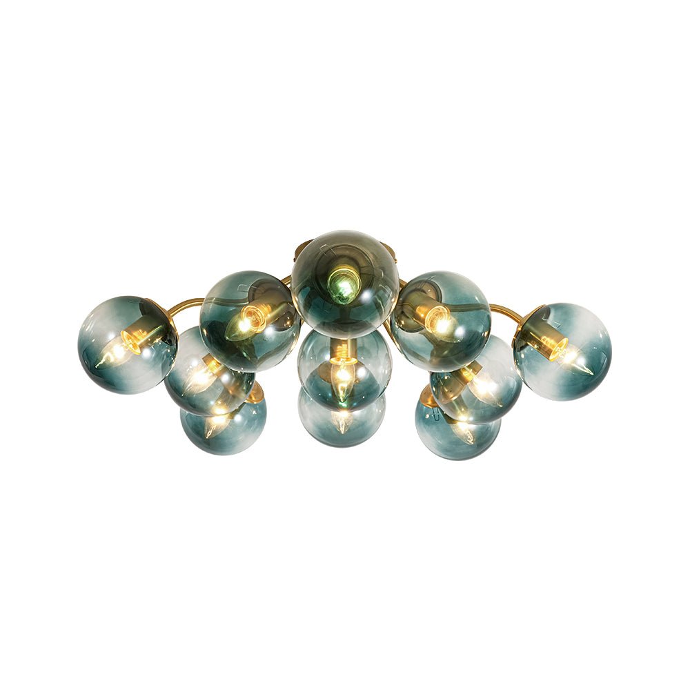 Lámpara de techo estilo Sputnik con 8 globos de vidrio degradado azul, para salón comedor.