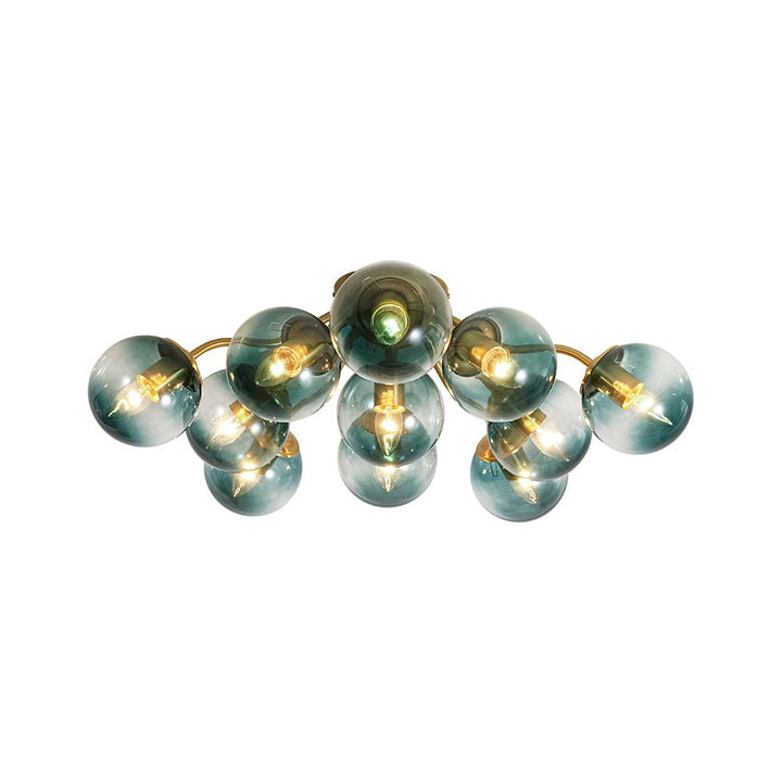 Lámpara de techo estilo Sputnik con 8 globos de vidrio degradado azul, para salón comedor.