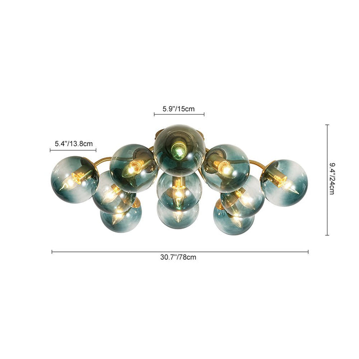 Lámpara moderna semiempotrada, estilo Sputnik con globos de vidrio azul, para una decoración actual.