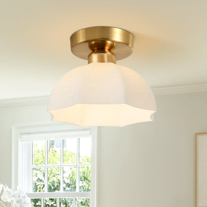 Luz de techo cúpula escallopada blanca, moderna y minimalista. Iluminación interior elegante para el hogar.