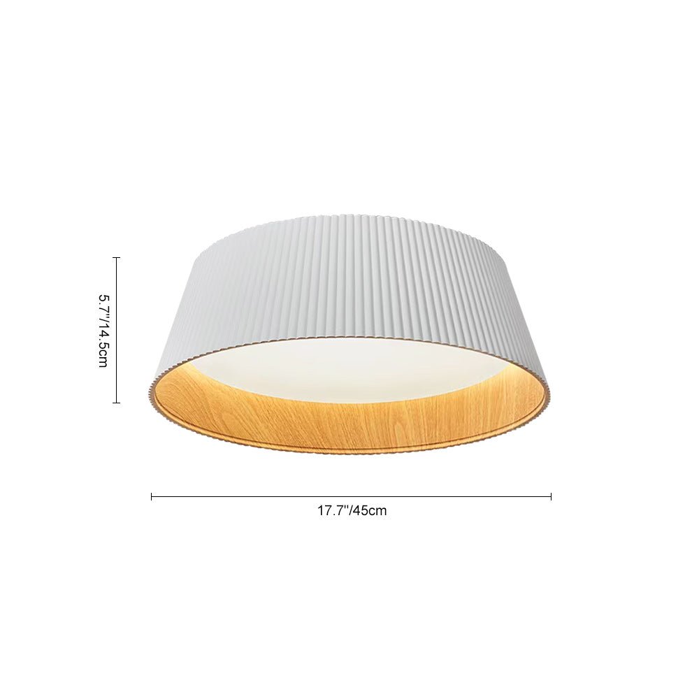 Plafón LED minimalista cónico, con borde de grano de madera y luz integrada.
