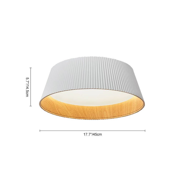 Plafón LED minimalista cónico, con borde de grano de madera y luz integrada.