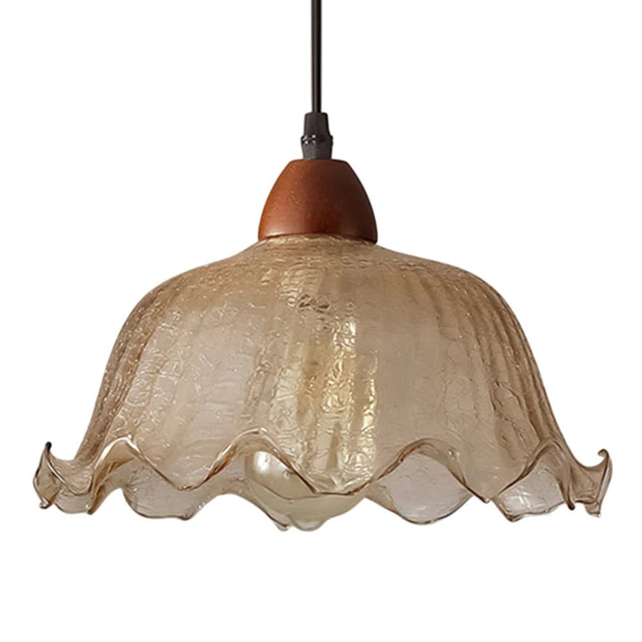 Lámpara colgante flor ámbar ajustable, perfecta para decorar cocinas modernas.