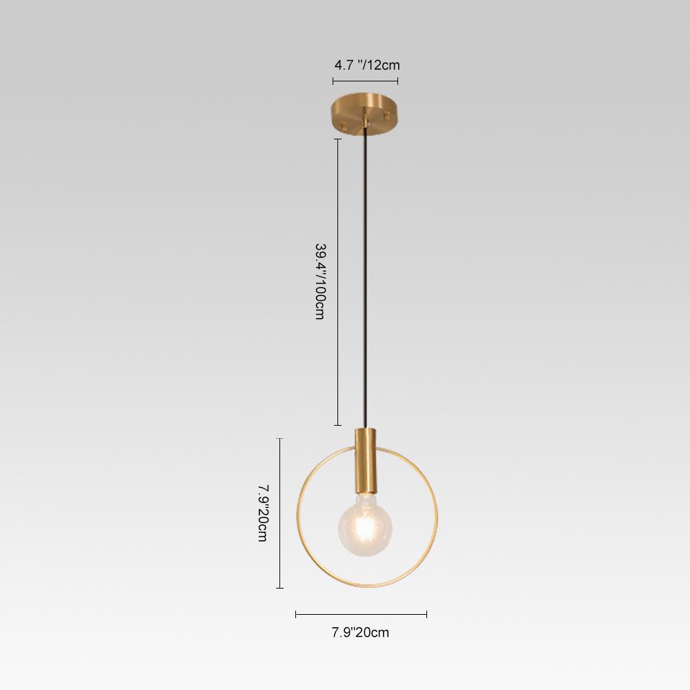 Lámpara colgante de oro con diseño de anillo, iluminación moderna de luz dorada para interiores elegantes.