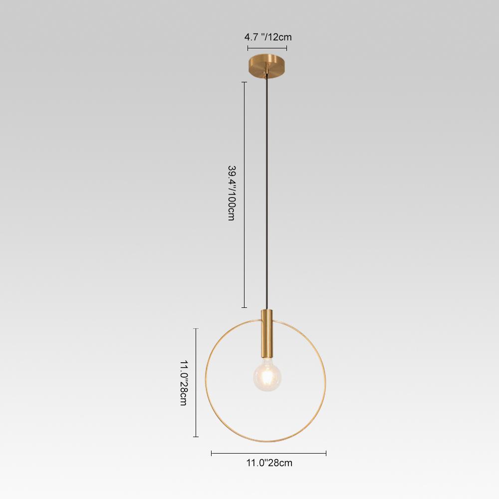 Lámpara colgante minimalista de oro, anillo luminoso que aporta un toque de lujo moderno a la decoración.