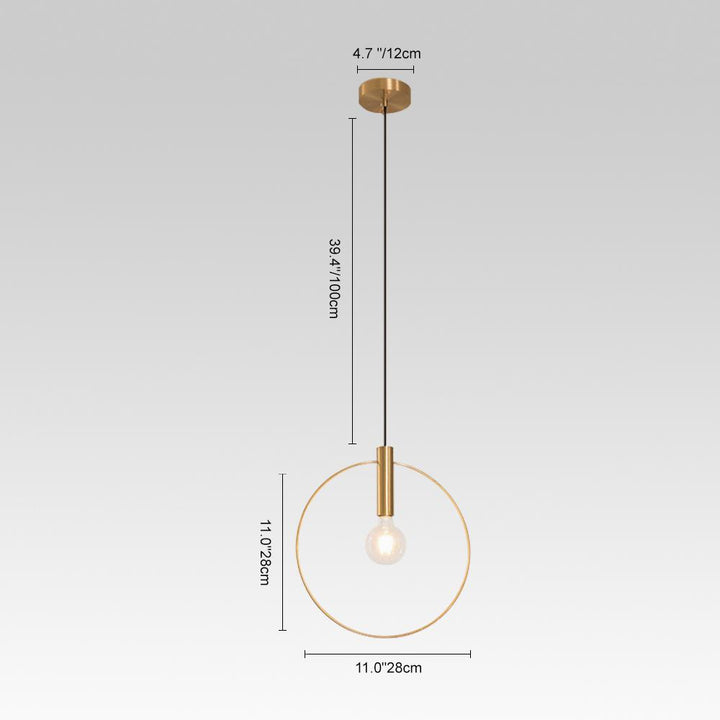 Lámpara colgante minimalista de oro, anillo luminoso que aporta un toque de lujo moderno a la decoración.
