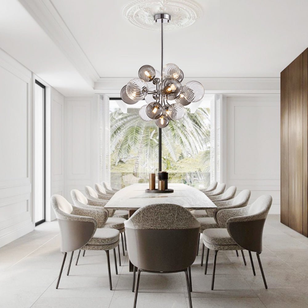 Iluminación decorativa: araña de burbujas de cristal ahumado. Diseño innovador para tu hogar.