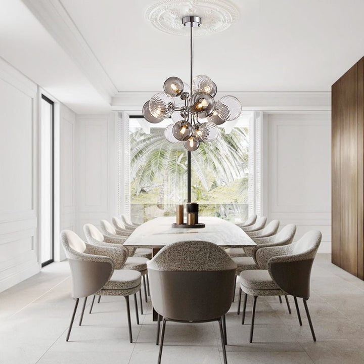 Iluminación decorativa: araña de burbujas de cristal ahumado. Diseño innovador para tu hogar.