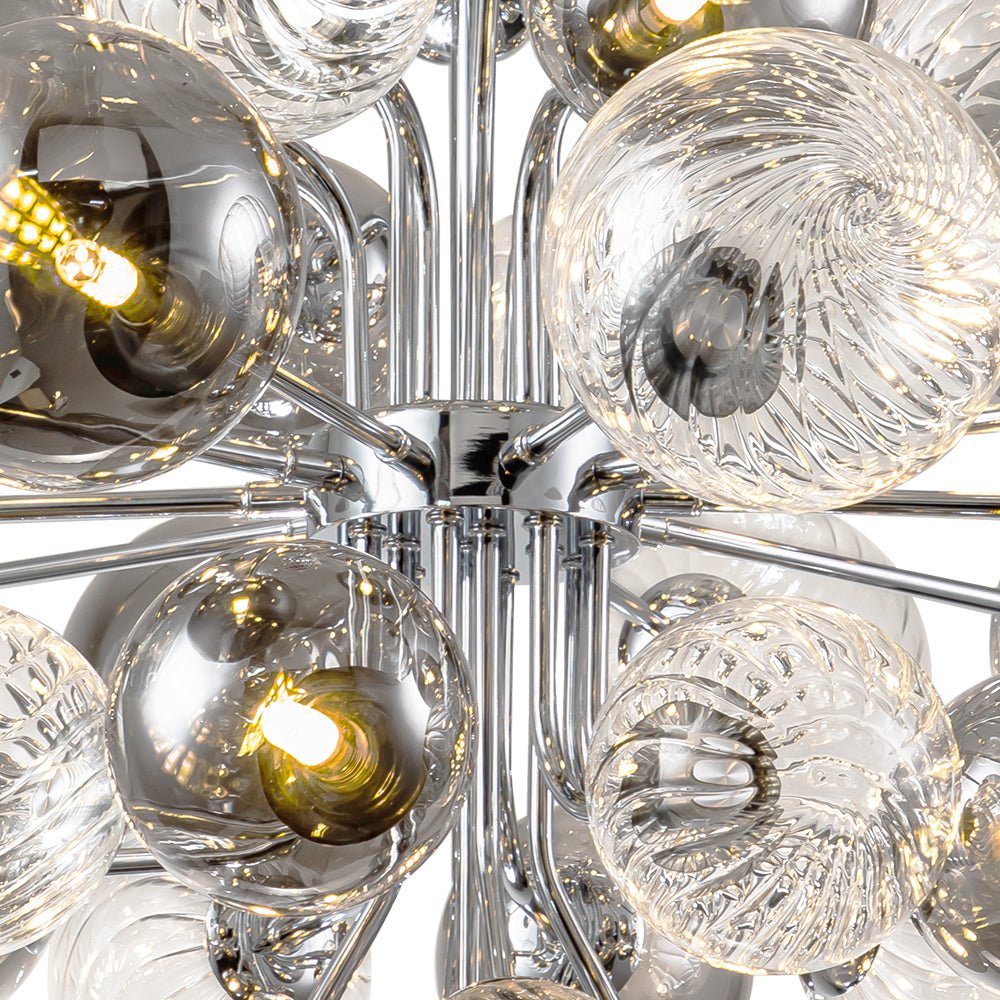 Araña de diseño moderno, burbujas de cristal ahumado. Lámpara de techo que realza cualquier decoración.