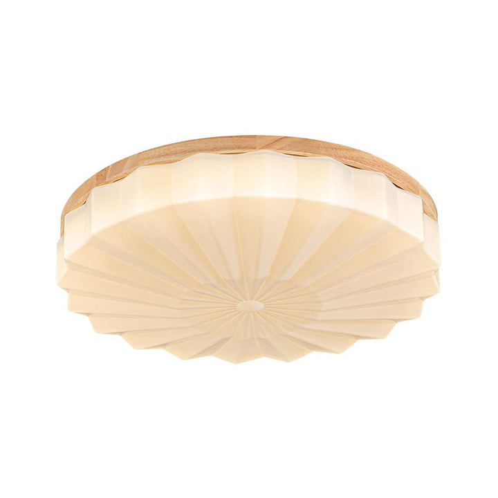 Lámpara LED redonda para techo, patrón floral plisado. Ajusta el ambiente con sus 3 tonos de luz.