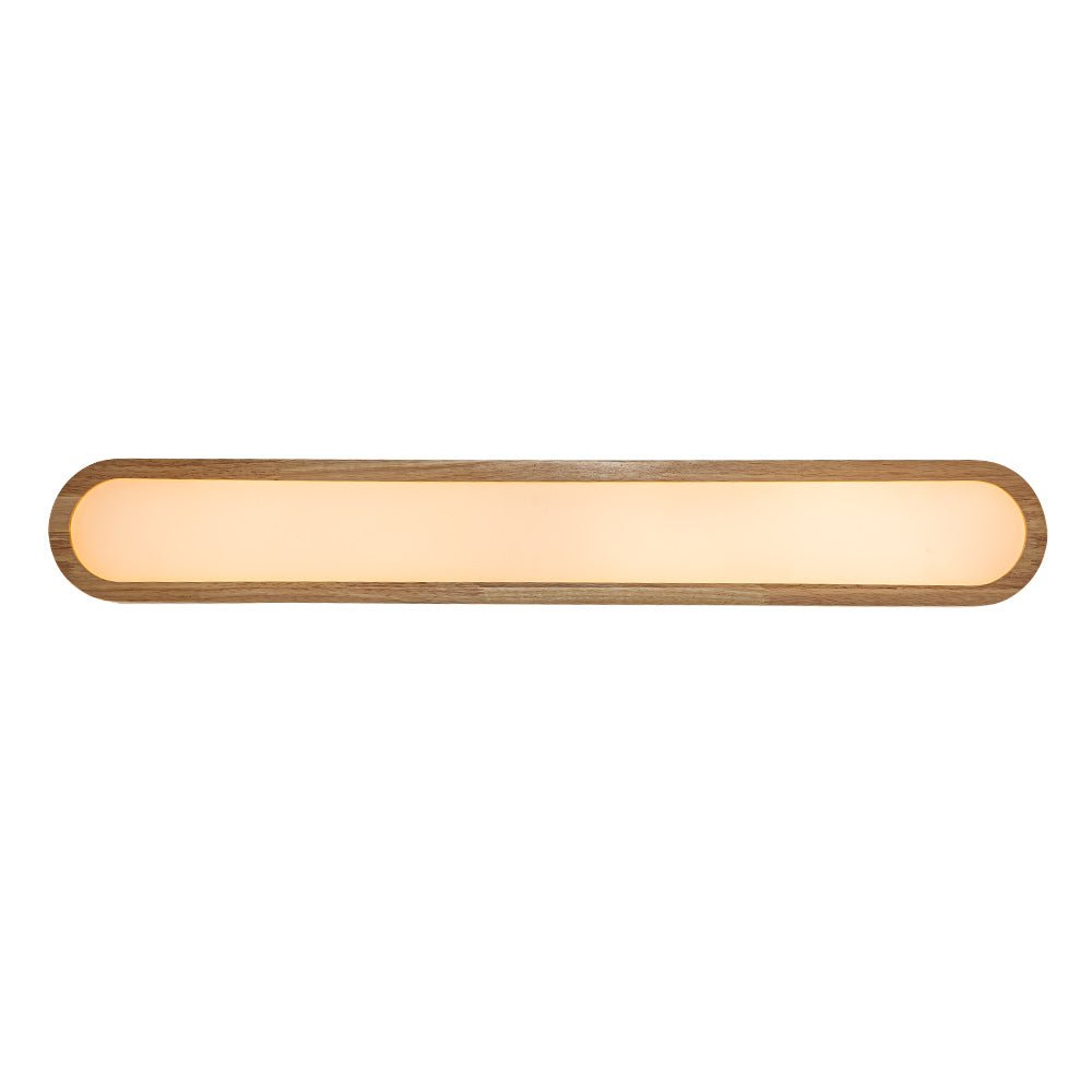 Luz de techo LED ovalada de madera regulable, ideal para crear diferentes ambientes interiores.