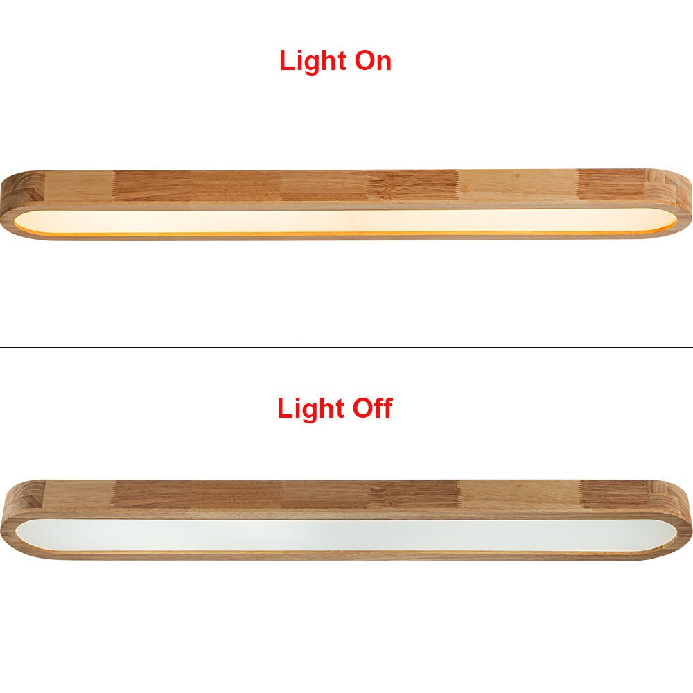 Moderna luz de techo LED ovalada de madera, regulable, estilo nórdico para ambientes cálidos.