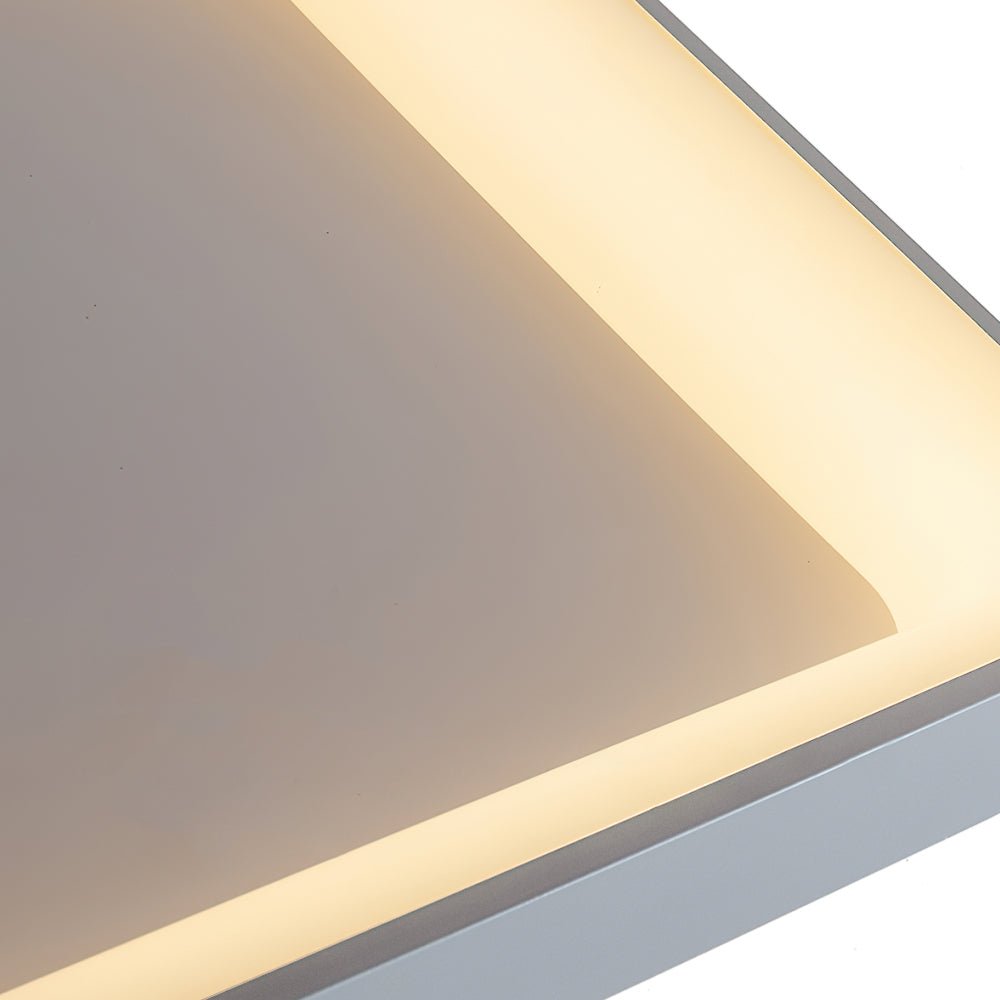 Plafón LED cuadrado plano, luz blanca regulable. Diseño moderno y nórdico para techo de dormitorio o salón.