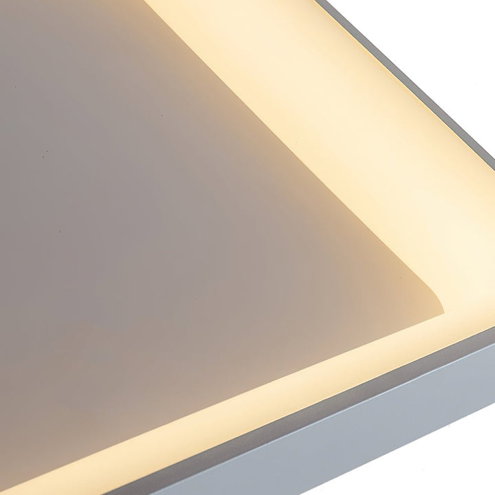 Plafón LED cuadrado plano, luz blanca regulable. Diseño moderno y nórdico para techo de dormitorio o salón.