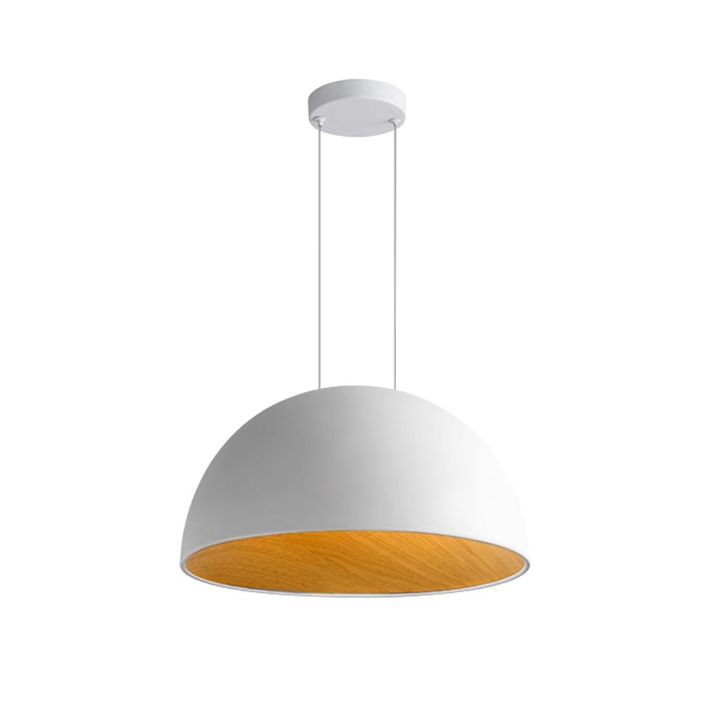 Diseño contemporáneo: Lámpara colgante LED nórdica de techo con forma de cúpula en madera blanca.
