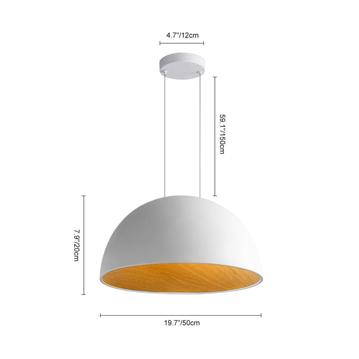 Cúpula blanca: Lámpara colgante LED estilo nórdico, diseño moderno con acentos de madera para techo.