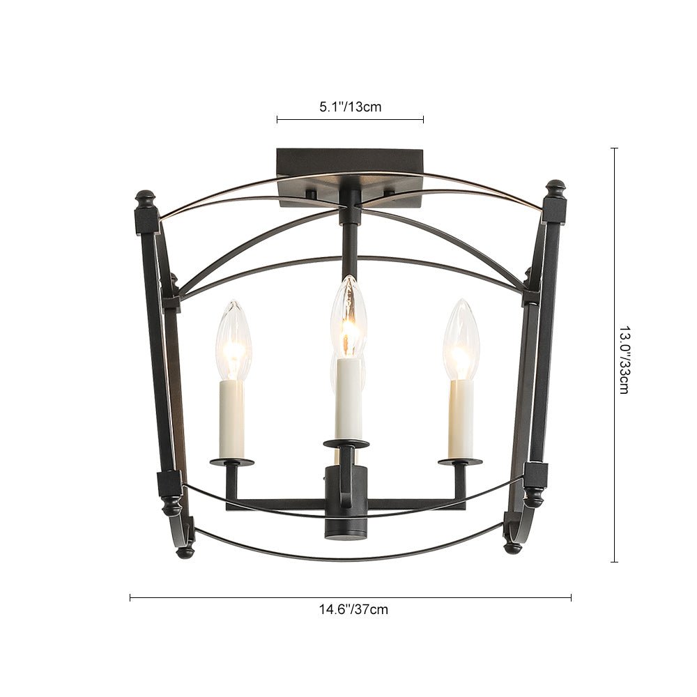 Lámpara de techo retro-vintage, 4 luces, marco abierto en negro, ideal para cualquier habitación.