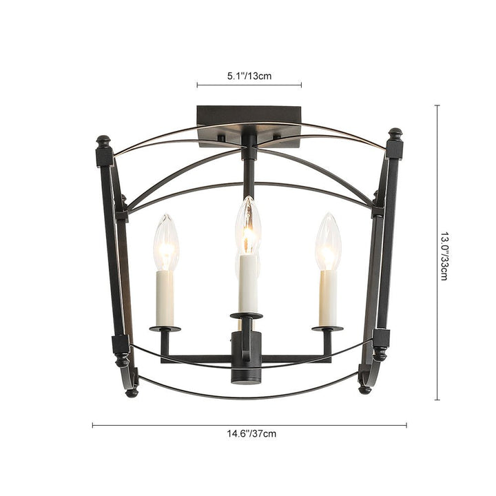 Lámpara de techo retro-vintage, 4 luces, marco abierto en negro, ideal para cualquier habitación.