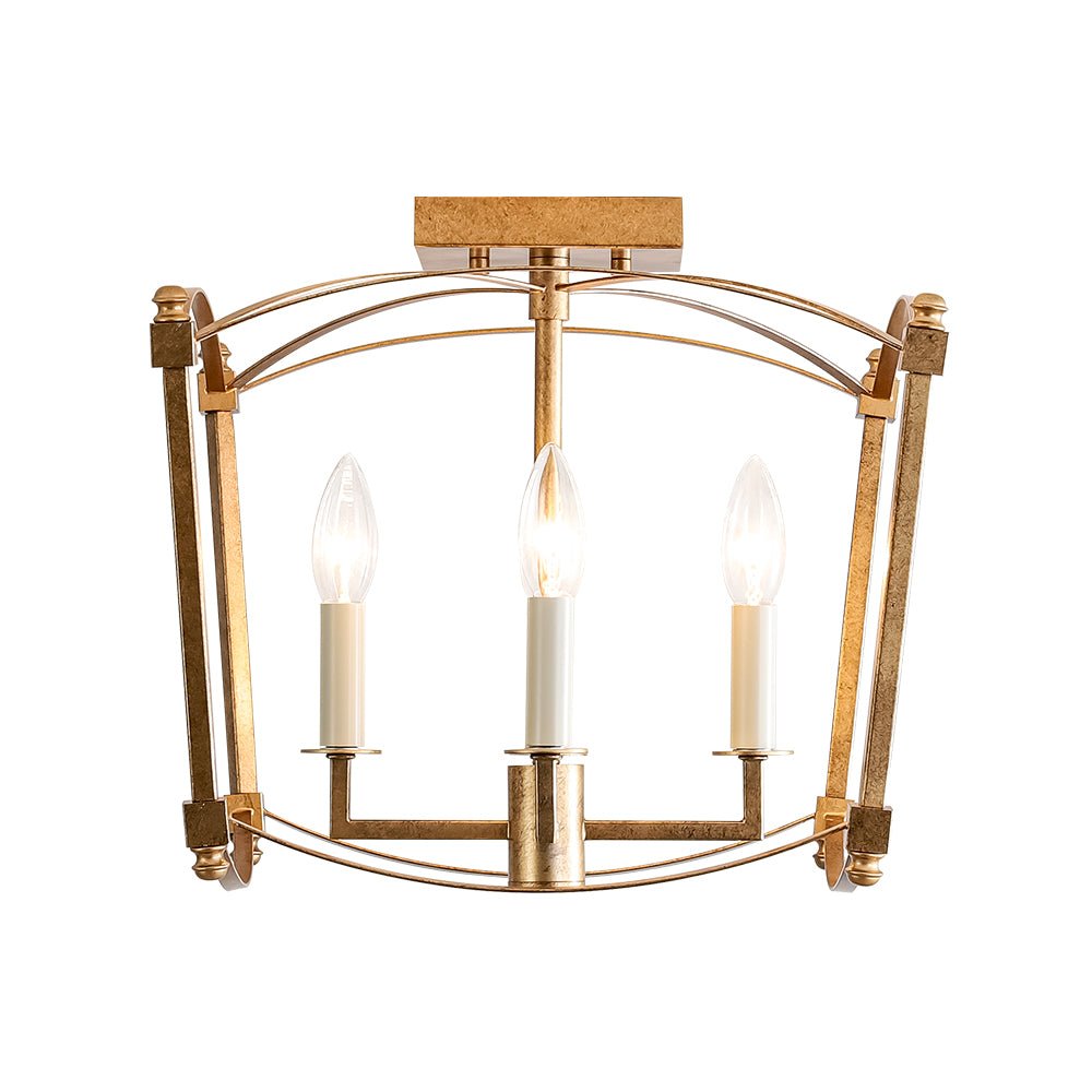 Iluminación decorativa: lámpara de techo retro semi empotrada, 4 luces, detalles dorados.