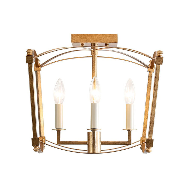 Iluminación decorativa: lámpara de techo retro semi empotrada, 4 luces, detalles dorados.